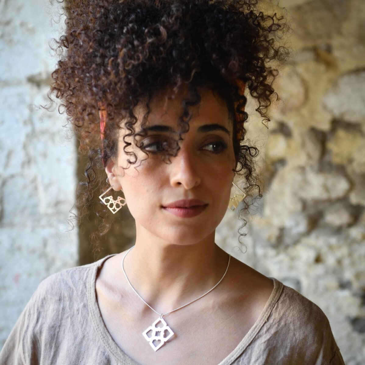 Lifted From The Floor Square Pattern Earrings - Image 3