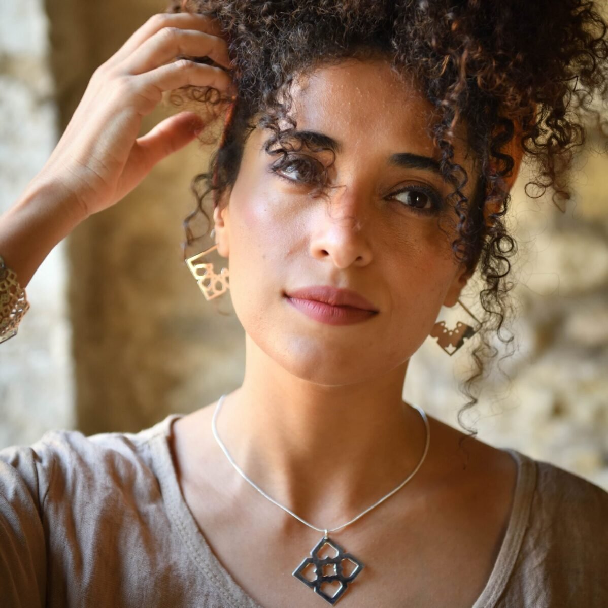 Lifted From The Floor Square Pattern Earrings - Image 4