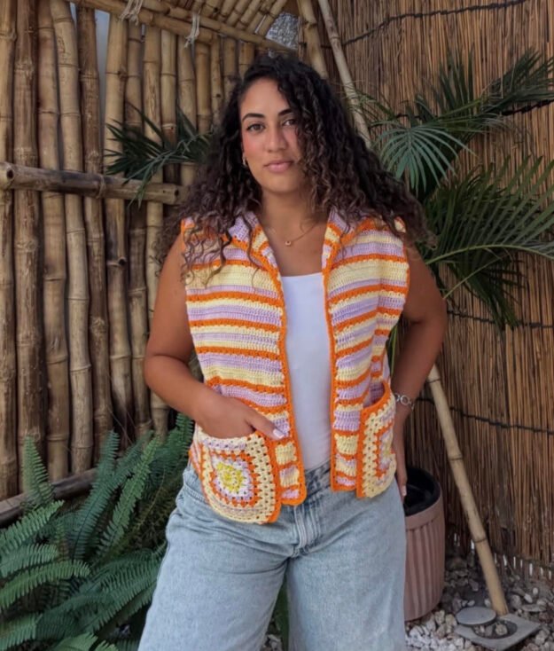 The Flowy Pockets Vest in Orange- Yellow - Lavendar